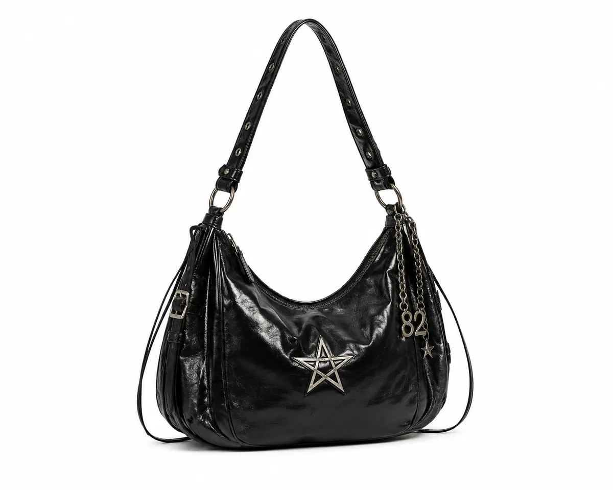 82 Black Star Hobo Bag